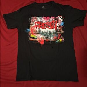 Akademiks Black Tee with Colorful Graffiti Design